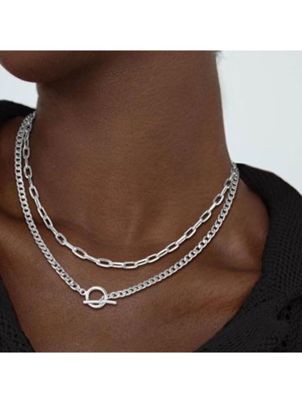 2 Layered Necklaces Waleska Silver Plated Chain Necklace